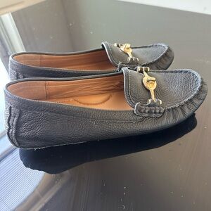 Coach Women’s Black Leather Loafers with Gold Accents